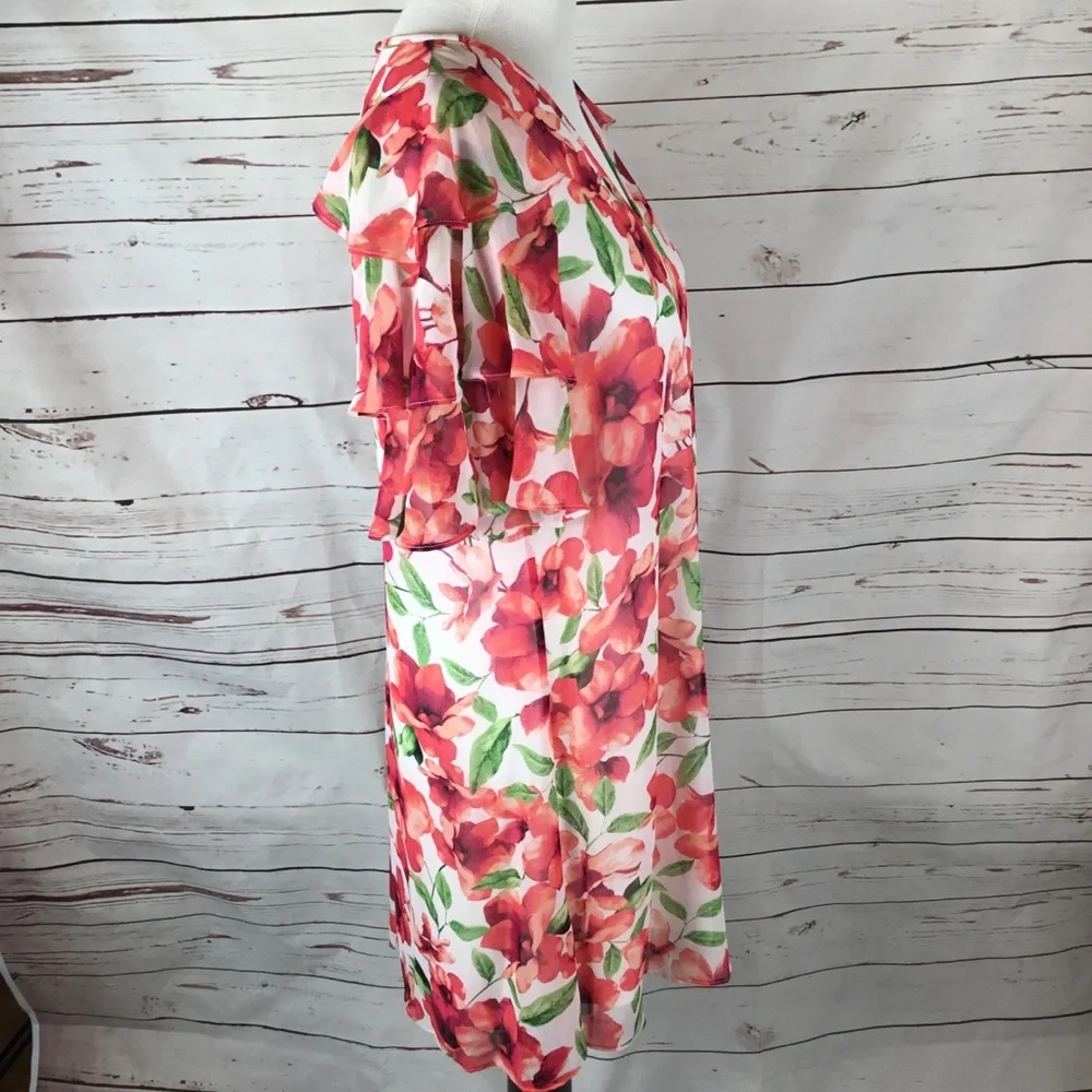 Calvin Klein Floral Shift Dress W/Ruffle Sleeves‎